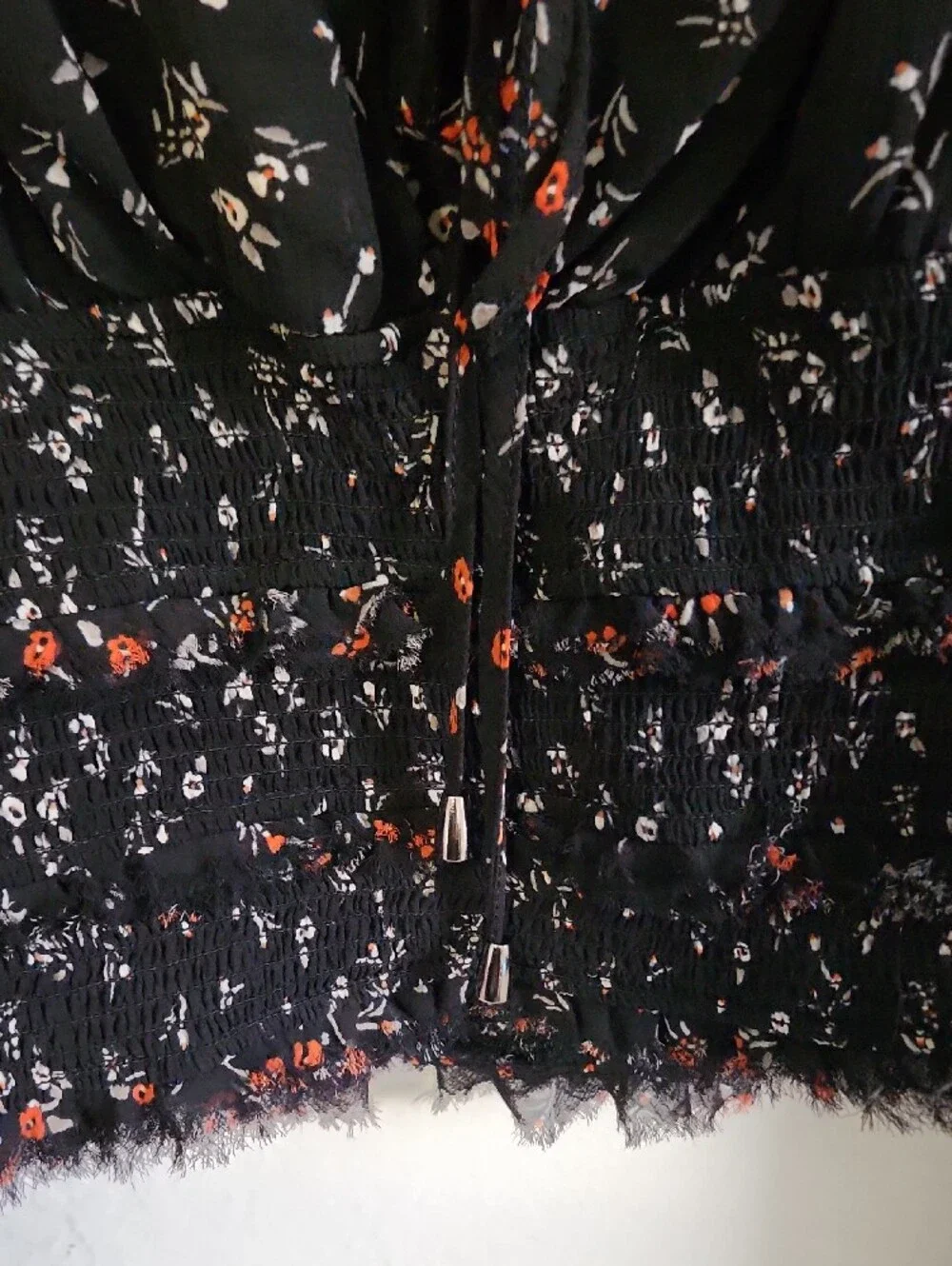 Free People Sheer Floral Smocked Tie-Front Crop Top Large